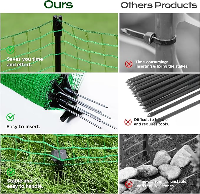 HIDALIFE Temporary Fence with Posts,3‘x50‘ Safety Barrier for Dog Snow Plastic Mesh Fencing with Fiberglass Stake Windbreak Rope,Movable Fencing Roll for Garden Backyard Outdoor Animal Protect
