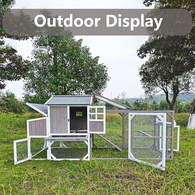 Chicken Coop Mobile Wooden Hen House with Nesting Box,191" L Outdoor Chicken House with Wheels and Removable Tray,Fir Wood Chicken Tractor with 6 Ventilation Door and Ramp-Grey(2 Sets)