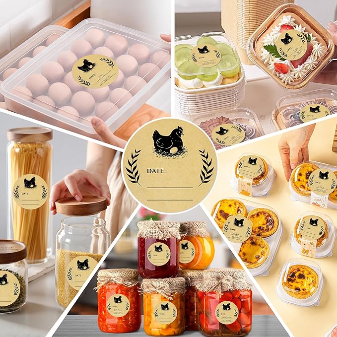 500 Pcs 2 inch Natural Brown Kraft Chicken Egg Canning Sticker for Kitchen Mason Jar, Packaging