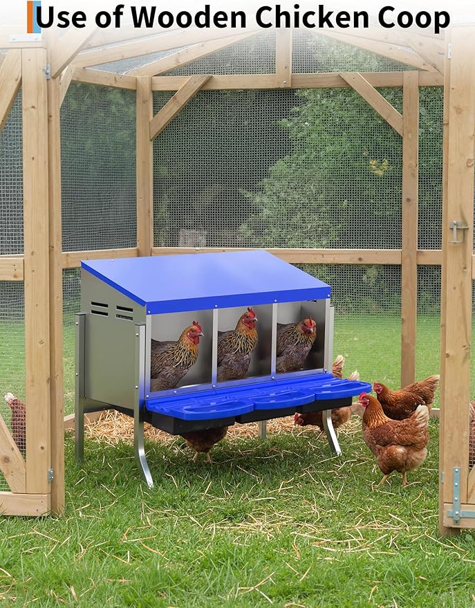 Chicken Nesting Boxes, 3 Hole Metal Rollaway Nest Box for Laying Hens with Cleanable Pull-Out Trays Wall Mount or Placed Design for Easy Egg Collection & Cleaning(Includes Legs)
