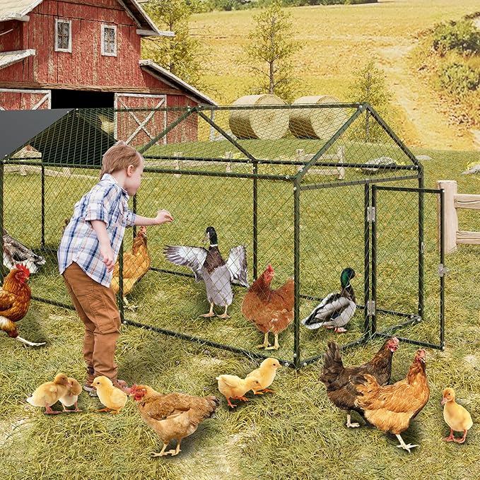GarveeLife Large Metal Chicken Coop, Chicken Runs for Yard with Waterproof and Anti-Uv Cover, Portable Chicken Coop for Outdoor Chicken Rabbit Duck, Black, 120 in ×40 in×40 in