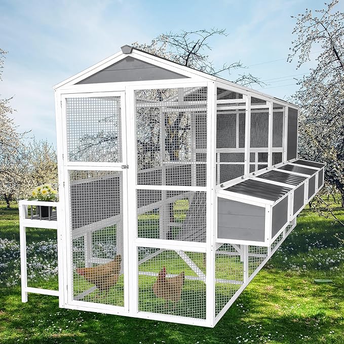 Large Chicken Coop with Chicken Run, Wooden Walk-in Chicken Coops for 10 Chickens, Outdoor Poultry Fence with Nesting Boxes, Pull Out Trays, Garden Backyard Pet Cage, 95''LX80''WX83''H