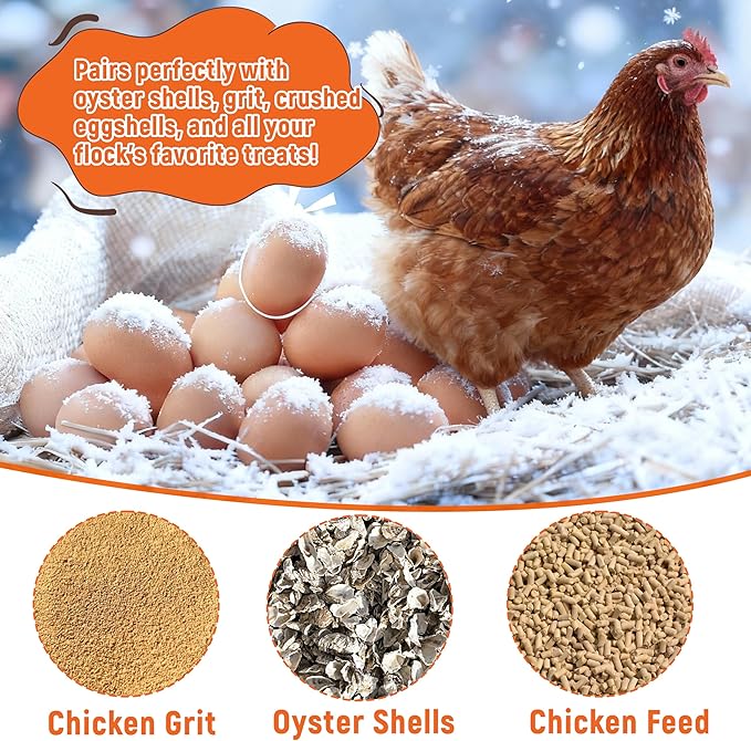 Chicken Grit and Oyster Shell Feeder, 2 Pack No Waste Hanging Chicken Feeder Combo, Waterproof ABS Automatic Gravity Poultry Feeder with Lid Rounded Edges, Coop Accessories for Healthier Hens and Eggs