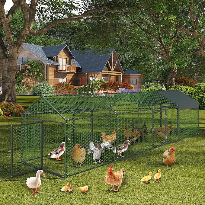 Garvee Large Metal Chicken Coop, Chicken Runs for Yard with Waterproof and Anti-UV Cover, Portable Chicken coop for Outdoor Chicken Rabbit Duck, Black, 160 in ×40 in×40 in