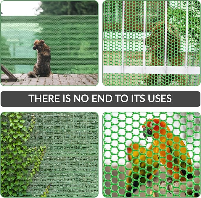 QueenBird Green Plastic Wire Mesh Fence 15.7IN x 10FT Roll - Ideal for Poultry, Dogs, Rabbit, Snake Barrier & Gardening - Durable Plastic Chicken Wire Mesh - Versatile Plastic Fencing&Netting Solution