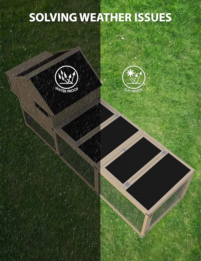 Wooden Poultry Cage for 3-5 Chickens, 109in Chicken Coop with Run, Outdoor Hen Coop with Waterproof Roof, Nesting Box, Pull Out Trays and Ramp, Wood Color