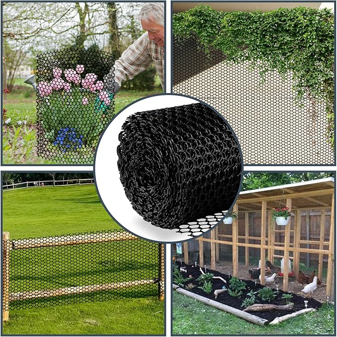 Plastic Wire Mesh Fence, 15.7IN x 50FT Versatile Fencing Netting for Poultry and Animal Barrier With 150 Zip Ties - Garden & Farm, Black