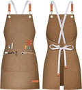 Teskyer Kitchen Cooking Apron with Pockets, Water Oil Resistant, Canvas Cross Back Aprons for Men Women Chef Server