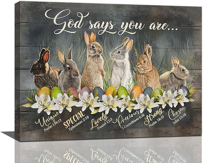 banonaty Easter Bunny Wall Art Rabbit Pictures Wall Decor God Says You Are Canvas Prints Modern Artwork Home Decoration For Kids Room Bathroom Bedroom Kitchen Office Framed 16''x12''