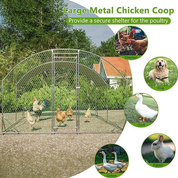 KEIKI Metal Chicken Coop, Metal Chicken Run with Waterproof and Anti-UV Cover, Farm Poultry Run Hutch Hen House, Walk-in Chicken Pen for Poultry Duck Rabbit, 13.12ft x 9.84ft x 6.56ft
