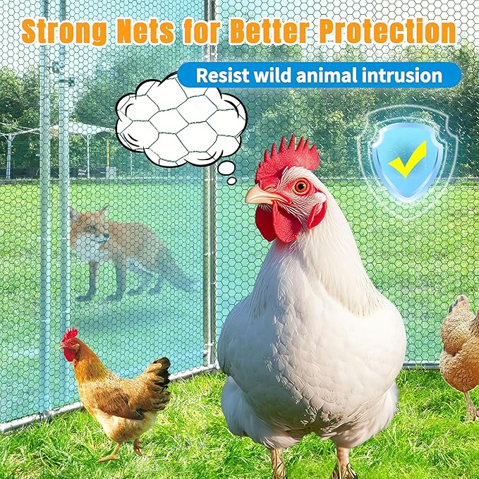 Large Metal Chicken Coop, Chicken Runs for Yard with Cover Walk-in Poultry Cage for 10 20 Chickens,Chicken Pen Duck Coop with Water-Resident Top and Feeding Door, Hexagon Hen House 13.2Lx11.4Wx8.6H FT