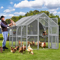 KEIKI 110"L Outdoor Large Chicken Coop with Waterproof Cover, Roosting Platform, Wire Mesh & 2 Lift Small Doors with Locks, Wood Chicken Coop House with Run for Cat Kitten Playpen, Duck, Rabbit, Quail