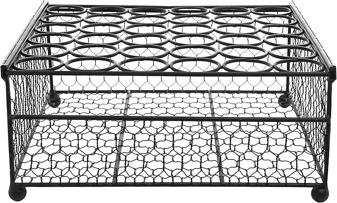 MyGift 2 Tier Black Metal Chicken Wire 36 Egg Display Tray with Bottom Storage Compartment for Fresh Eggs, Country Rustic Farm Egg Basket Container Box
