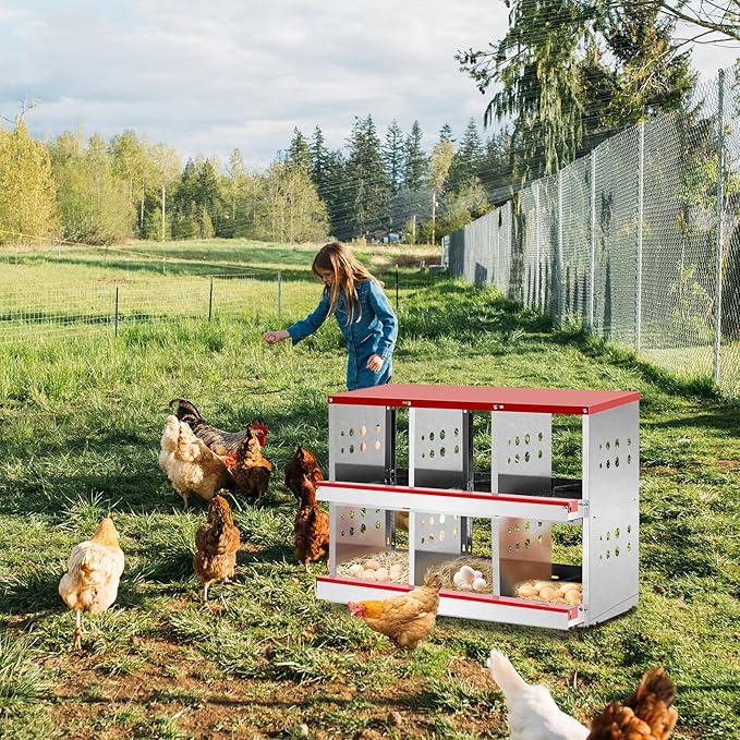 Chicken Nesting Box with Basket,6 Hole Metal Nesting Boxes for Chickens,Large Egg Laying Boxes Chicken Coop Box with Easy Egg Collection,Large Vented Holes, for Chickens, Ducks,Hens 6 Compartment