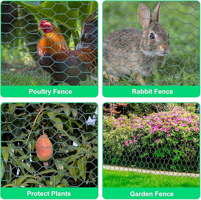 Chicken Wire, Chicken Wire Fencing for Floral Arrangements,15.7 x 157 Inches Chicken Wire mesh,0.6 Inch Green Mesh Hexagonal Galvanized Metal Poultry Wire Netting for Crafts,Poultry,Garden