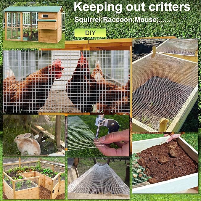 Hardware Cloth1/2 in Galvanized Wire Mesh Roll (19 GA) Chicken Wire Fence Roll for Chicken Pen/coop Fences, Screen mesh, Rabbit/Snake Fences, Poultry enclosures, Handicraft Making, etc. (4In x 10Ft)