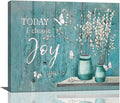 Farmhouse Teal Flower Wall Art Rustic Teal Floral Butterfly Pictures Wall Decor Country Pussy Willow Canvas Prints Flower Artwork Home Decoration For Bathroom Bedroom Kitchen Framed 24"x20"