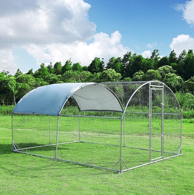Large Metal Chicken Coop Upgrade Tri-Supporting Wire Mesh Chicken Run,Chicken Pen with Water-Resident and Anti-UV Cover,Duck Rabbit House Outdoor(9'W x 13'L x 6.5'H)
