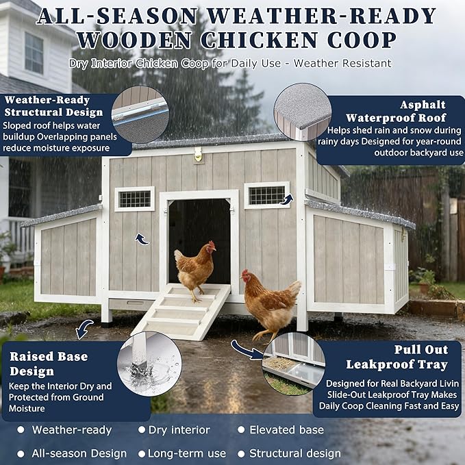 Outdoor Chicken Coop Wooden Hen House for 2-4 Chickens for Small Backyard Weatherproof Roof, 4 Nesting Box, 2 Perches,Tray for Families and Beginners Raising Chickens at Home (Hencoop 84)