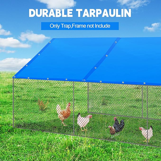 VitalCozy 2 Pcs Chicken Coop Cover Waterproof 11.5 x 6.6 ft Chicken Run Cover Coop Tarp Accessories for Winter with 50 Pcs Ball Bungees Cords for Outdoor (Blue)