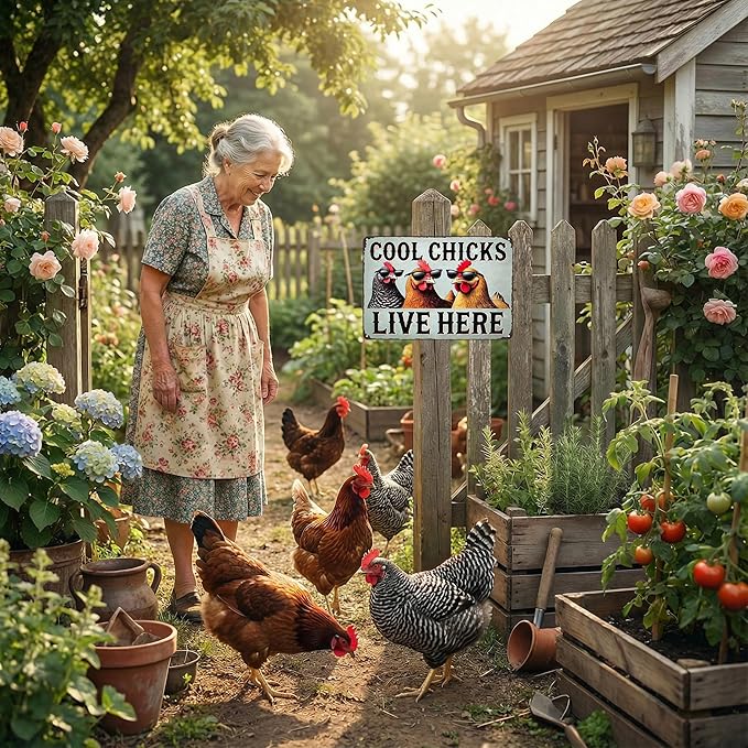 Chicken Decor Cool Chicks Live Here Vintage Tin Sign for Chicken Coop Farm Kitchen Garden Yard Decor 8x12 INCH (3830)