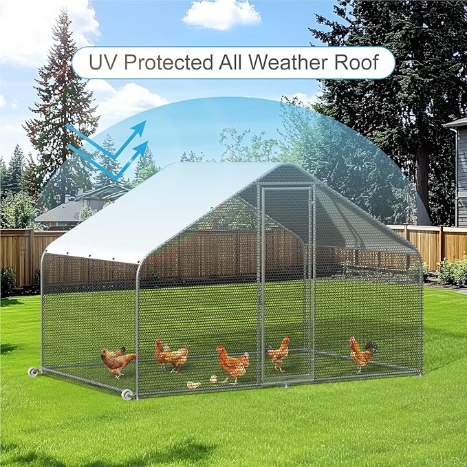 PETS TUFF Chicken Chalet - Chicken Coop for Chickens, Ducks, Rabbits & More - Predator-Resistant, Strong Wire with Mesh Bottom - Wheels for Easy Moving - Wind & Snow Durable Chicken Pen - 124”x81”x79”