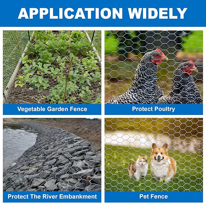 Chicken Wire Fencing,16inx66ft Poultry Mesh Fencing Wire Netting Galvanized Hexagonal Mesh for Floral Arrangements,Craft Projects,Pet Rabbit Chicken Fencing