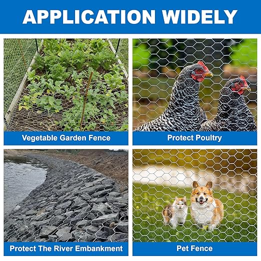 Galvanized Chicken Wire Mesh Fencing 14'' x 20', Anti-Rust Hexagonal Net for Outdoor Gardening, Protect Plants/Vegetables/Flowers/Fruits from Dogs, Rabbits, Squirrels