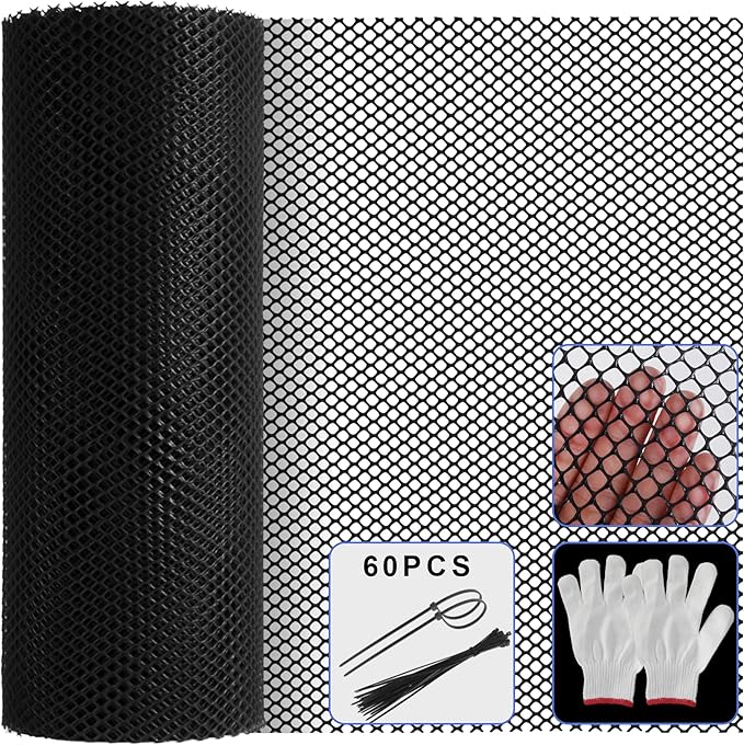 15.7 in x 39.3 FT Black Chicken Wire mesh,Comes with 60 Twist Ties,Plastic Chicken Wire Fencing,Poultry Netting,Poultry Fence,Chicken Wire for Crafts,Plastic Garden Fencing,Floral Chicken Wire