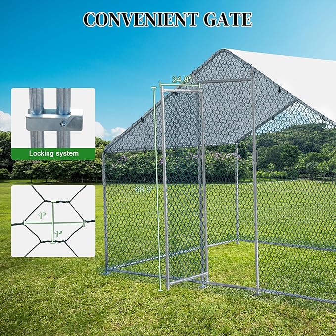 Outvita Chicken Coop, 6.5 x 10 FT Large Metal Chicken House, Poultry Habitat Cage with Waterproof Cover, Walk-in Chicken Run Pen for Small Animals, Yard, Farm, Patio
