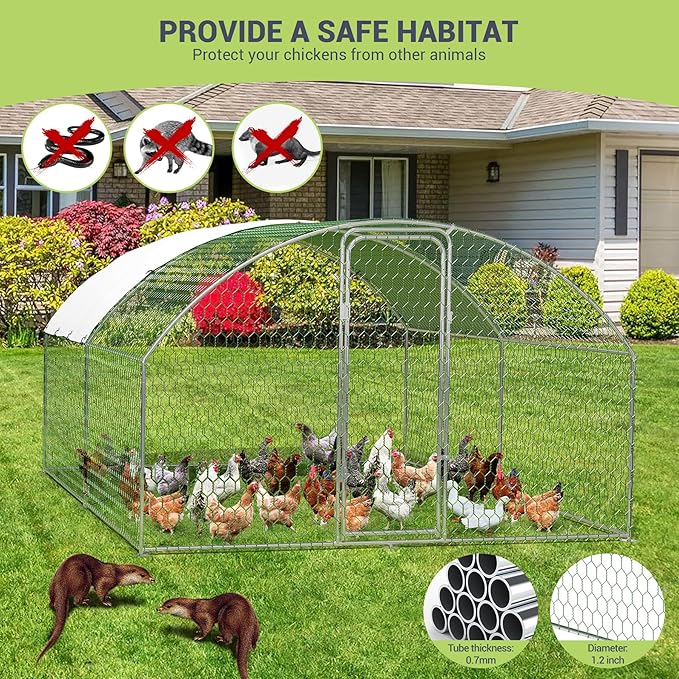 Large Metal Chicken Coop, Outdoor Chicken Runs for Yard with Cover,Large Chicken Run with Upgrade Tri-Supporting,Waterproof and UV-Resistant,Walk-in Poultry Cage for Farm Yard(9.8'l x 13.1'w x 6.6'h)