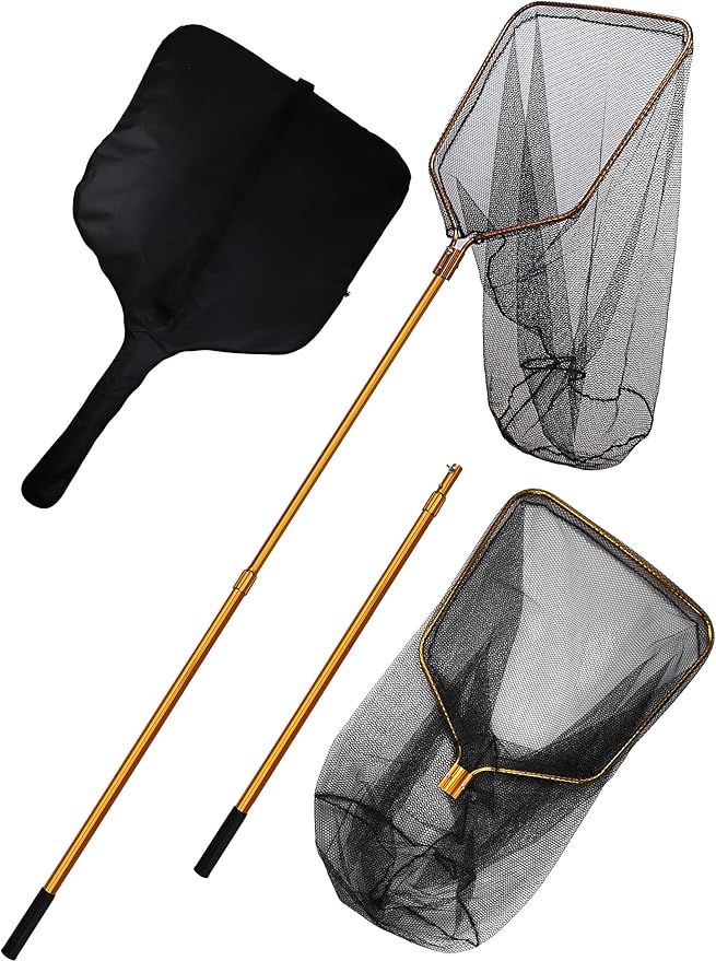 Beoccudo Extra Large Saltwater Fishing Net - 70.8"-105" Heavy Duty Telescopic Aluminum Handle, 37" Deep Snag-Free Rubber Mesh for Big Catfish Bass, Kayak Fishing Net with Carrying Bag