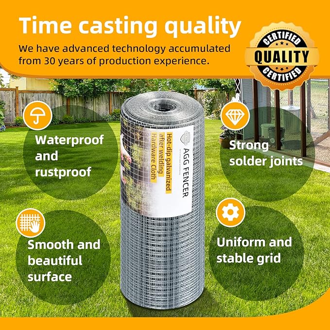 24inch x 100ft Hardware Cloth 1/2 inch Chicken Wire Fencing 19Ga, Hot Dipped Galvanized After Welding Garden Plant Supports Welded Metal Chicken Wire Fence Poultry Animal Netting Cage Screen