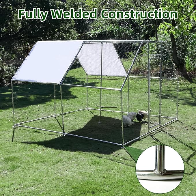 Large Metal Chicken Coop 9.8 x 9.8 x 6.6 ft Walk in Chicken Runs for Yard with Cover & Perch, Chicken House for Duck Rabbit, Chicken Pen for Outdoor Backyard
