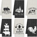 Redbaker 6 Pcs Farm Animal Kitchen Towels Farmhouse Funny Dish Towel Rustic Hand Towels Rooster Cow Pig Decorative Tea Dishcloth Absorbent with Hanging Loop for Kitchen Bathroom Housewarming Gift