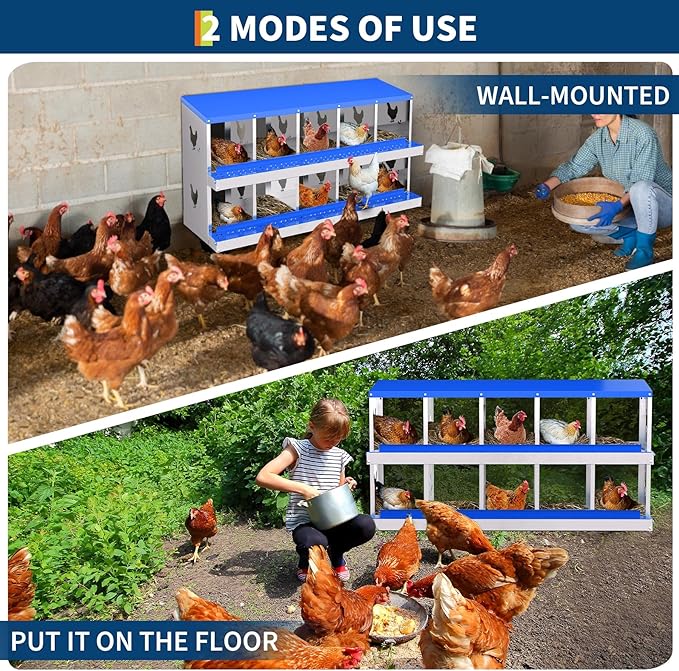 10-Panel Galvanized Steel Nesting Box for Chicken Coop - Removable Drop Tray & Ventilation - Easy Clean Laying Box for Hens, Ducks - Rustproof Design Protects Eggs