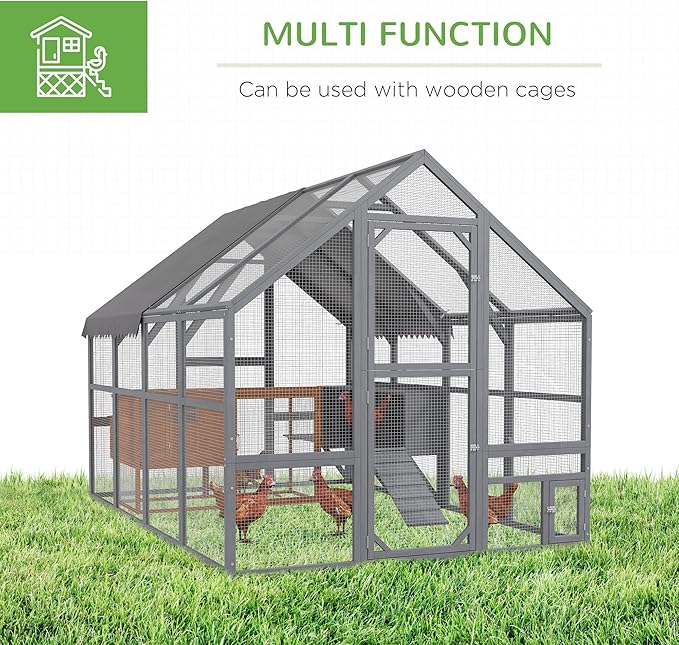 PawHut Large Chicken Run, Wooden Chicken Coop with Waterproof & Anti-UV Cover, Split Door, 4 Nesting Boxes, Roosting Bar, Walk-in Chicken Pen for 8-12 Chickens, for Backyard, Farm, 9' x 6' x 6'
