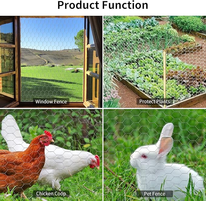 Chicken Wire 15.7 in x 393.7 in Poultry Wire Netting Hexagonal Galvanized Mesh Garden Fence Barrier for Pet Rabbit Chicken Fencing with 100 Pcs Cable Zip Ties
