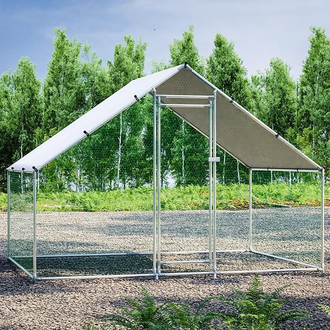 Large Metal Chicken Coop Chicken Pen Walk-in Poultry Cage with Water-Resident and Anti-UV Cover Chicken Runs for Yard with Cover Duck Rabbit Dog House Outdoor