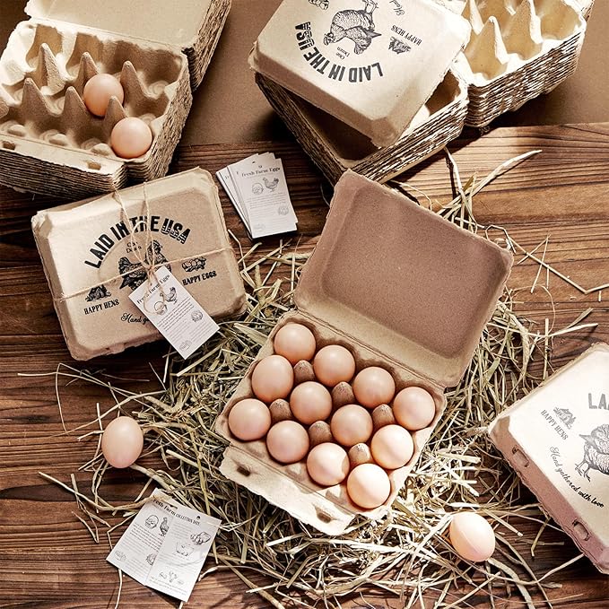 Maxdot 72 Pack Egg Cartons Bulk 3x4 Style Holds Cardboard Egg Cartons Made from Paper Pulp with Instruction Cards & Jute Rope Empty Egg Tray Holder for Family Farm, Supermarkets, Kitchen