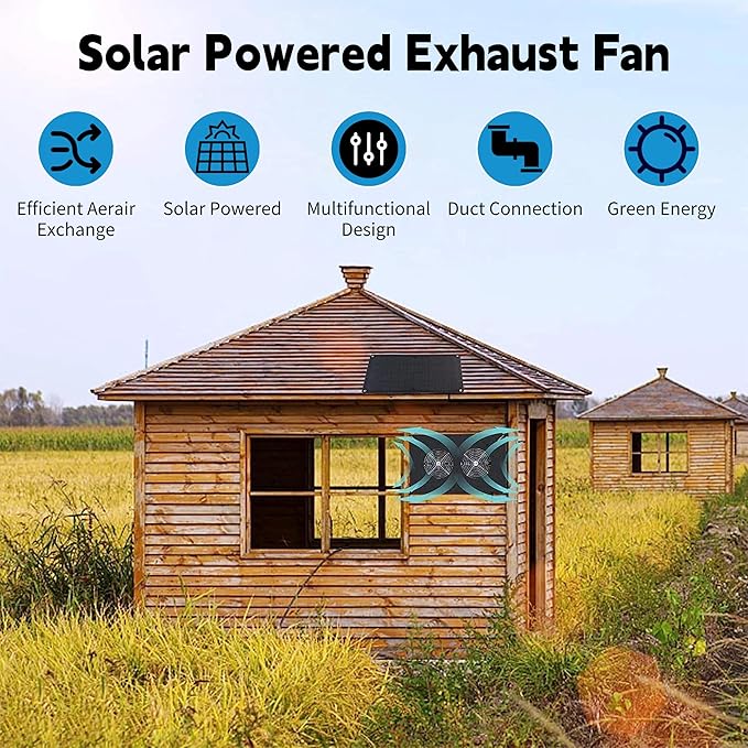 Solar Powered Exhaust Vent Fan, Professional Efficient Energy Saving Solar Powered Duct Fan for Outside Attic Dog House Shed Chicken Coop 5W, Solar Vent Fan