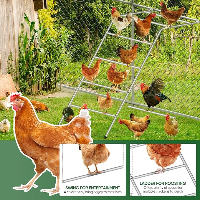 Chicken Perch for Coop with Swing,Chicken Roosting Bars with Large Ladder,Farm Chickens Toys,Perfect for Backyard Pet's Healthy & Happy,Easy to Assemble & Clean,Grey