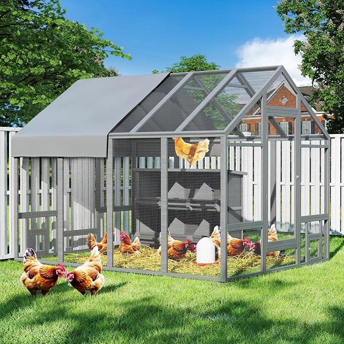 Large Wood Chicken Coop with Nesting Box, Wooden Chicken Coop with Run, Outdoor Walk-in Poultry Cage with Weatherproof Cover, Chicken House for Outside Farm Backyard