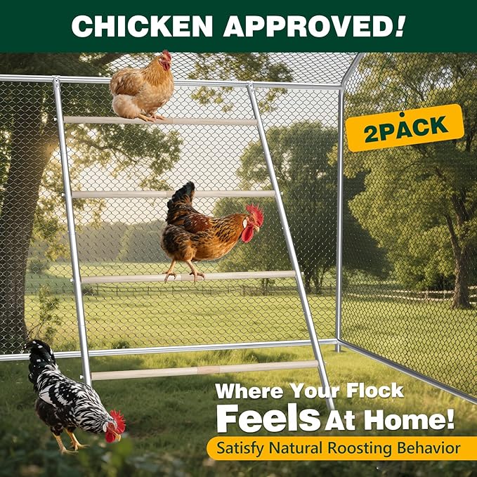 Chicken Perch for Coop Roosting Bars Farm Chicken Toys Roost Ladder for Backyard Poultry 2 Pack (58.2" L x 32" W)