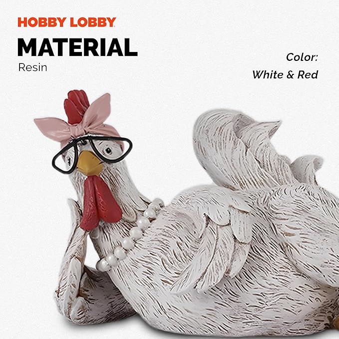 Resin Chicken Figurine with Glasses – Distressed Faux Taxidermy – Resin & Metal Animal Sculpture – Country Western Themed Party Decorations – Farmhouse Style Decor for Home, Office Desk & More