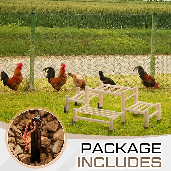 Leinuosen 4 Ladder Large Chicken Perch Ladder for Coop & Brooder Pine Wood Chick Roosting Bars with 4 Black Camping Nails, Poultry Jungle Gym Accessories