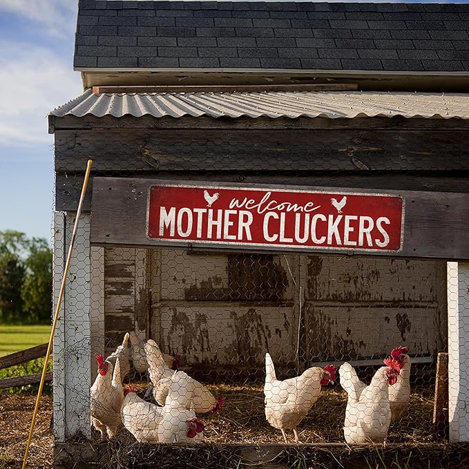 Welcome Mother Cluckers Chicken Coop Sign Farm House Décor - Made In USA - Chicken Coop Decor Funny Chicken Décor Metal Signs 104180017006