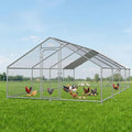 Large Metal Chicken Coop Run with Roosting Perch– Outdoor Waterproof & UV-Resistant Cover for Chickens, Ducks, Rabbits in Yard or Farm Use Spire Roof (13.1'Wx26.2'Lx 6.5'H)
