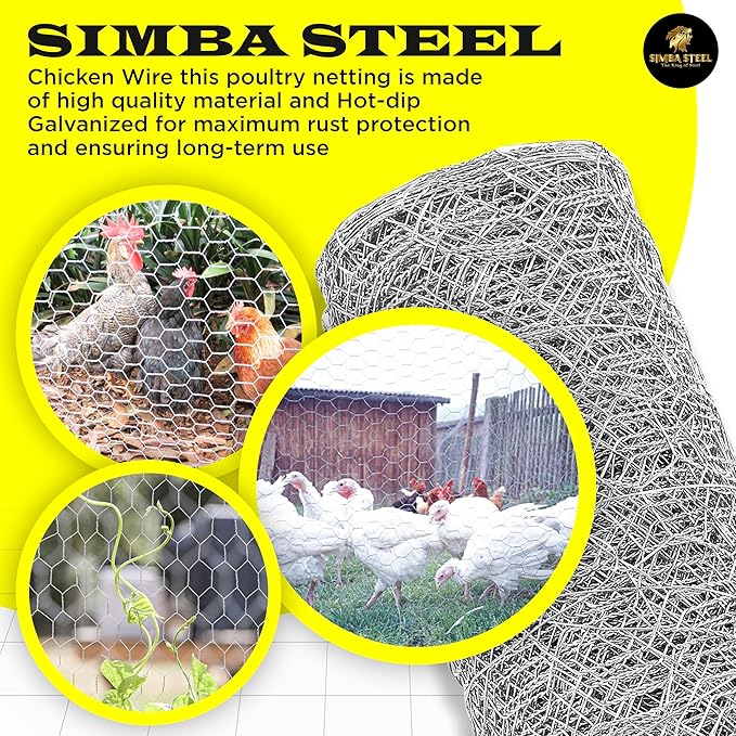 Chicken Wire 36 in x 150 FT x 1” Mesh x 20GA | Poultry Wire Netting | Hot Dipped Galvanized | Chicken Coop, Rabbit Cage, Fence Barrier (36 x 150 x 1)