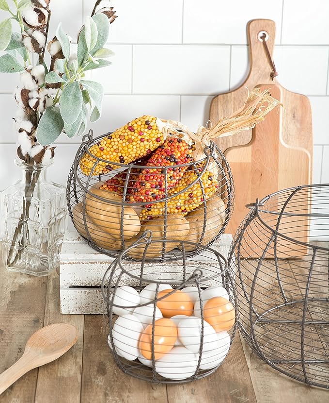 DII Vintage Wire Storage Baskets, Egg Basket Set, Rustic 3 Piece
